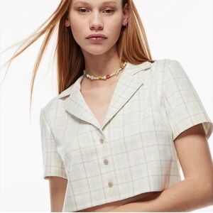 ARITZIA Sunday Best Size Medium Tatiana Brown Plaid Button Down Crop Blazer